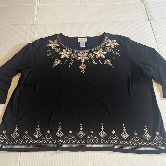 NWT Alfred Dunner Embellished Black Top with embroidered designs and sparkles - Picture 1 of 10